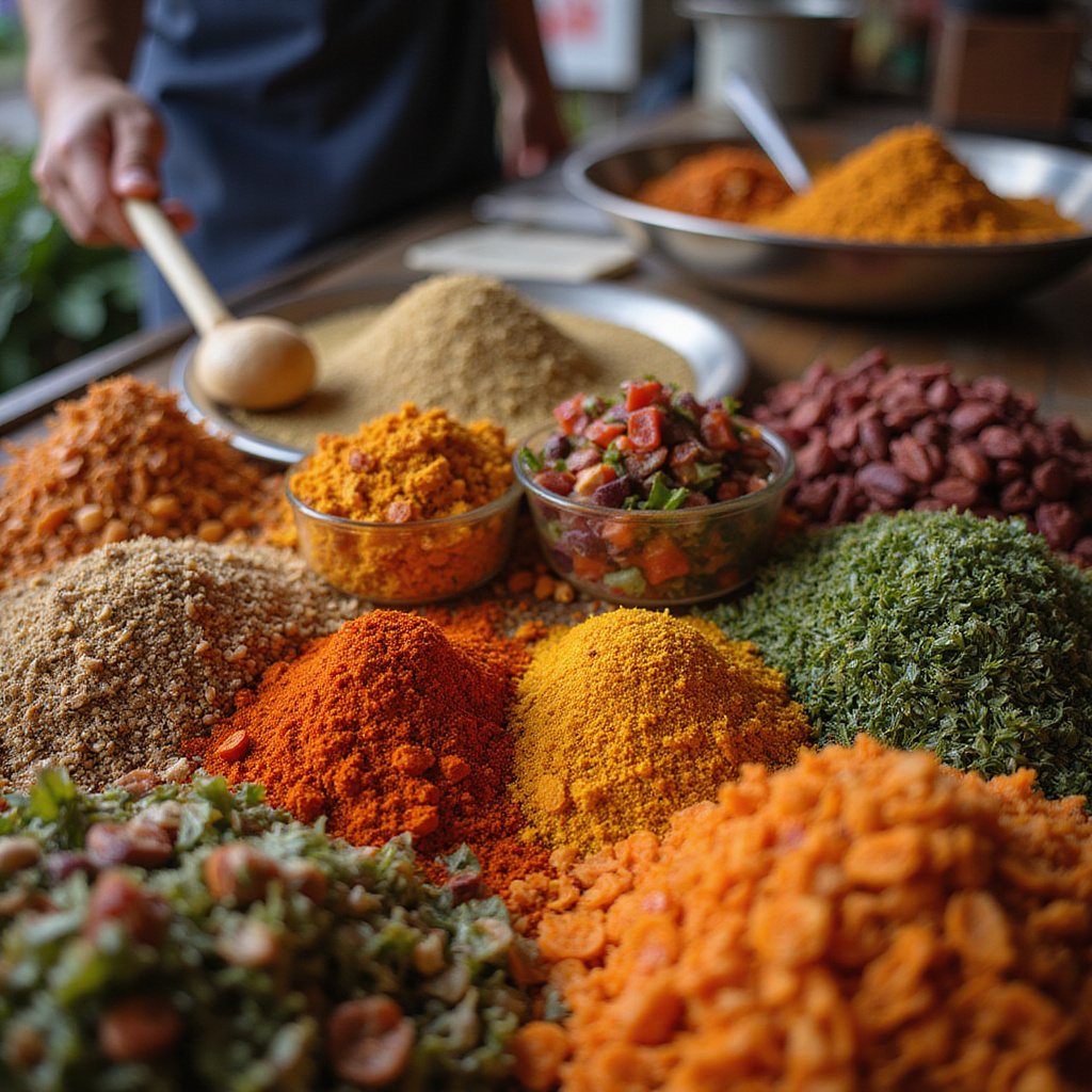 kuchnia tajska vs kambodżańska - różnice smakowe, uliczny stragan z tajskimi przyprawami