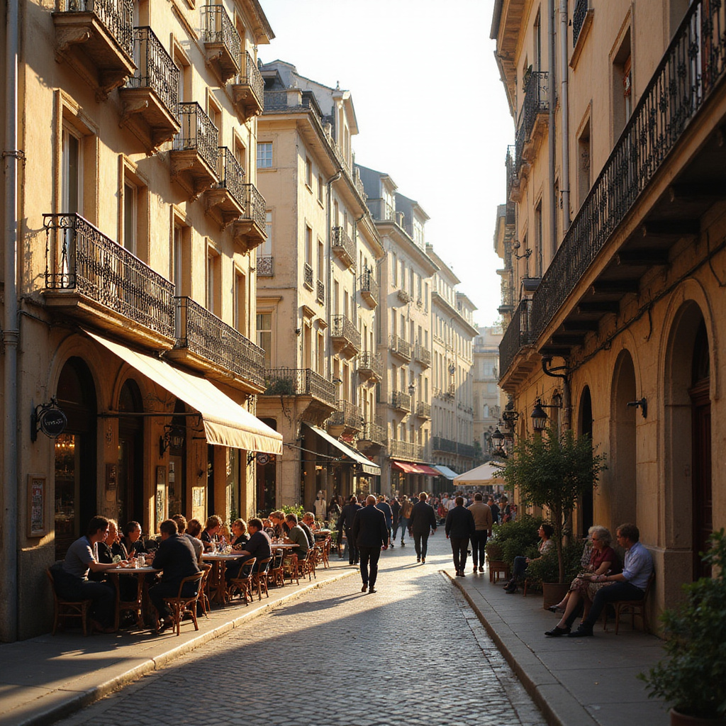 Ulica w Bordeaux z zabytkowymi kamienicami i kawiarniami
