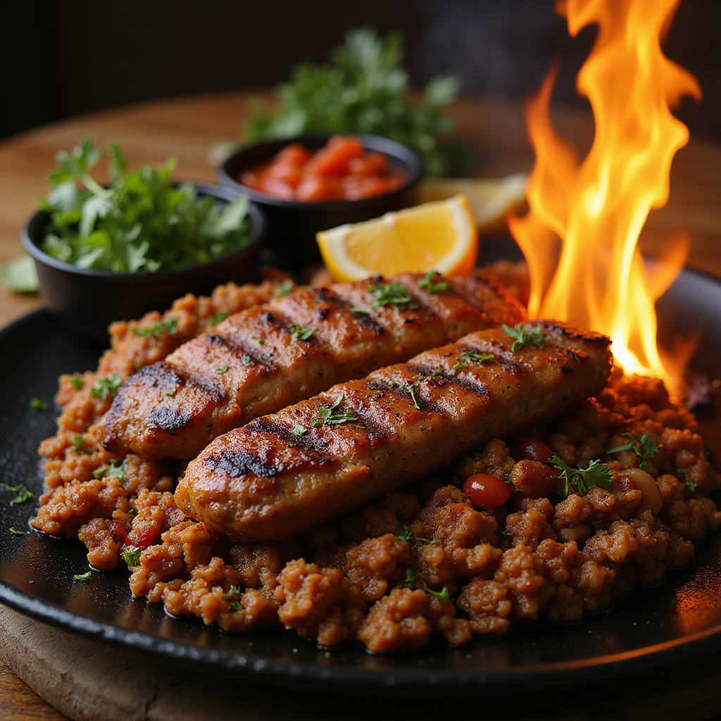 Adana Kebab - pikantne danie z mielonej jagnięciny, grillowane na otwartym ogniu