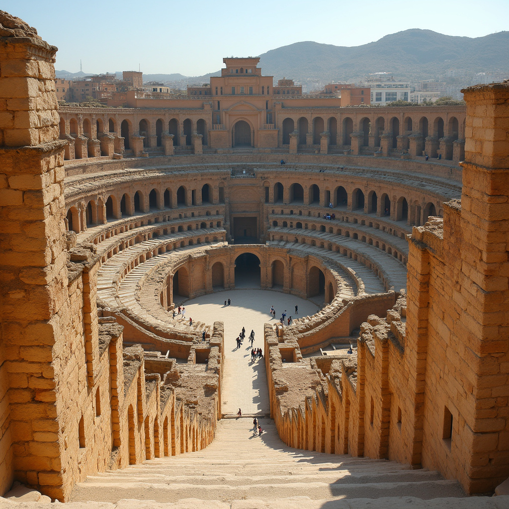 Amfiteatr w El Jem - rzymskie Koloseum w Afryce Północnej, starożytna architektura