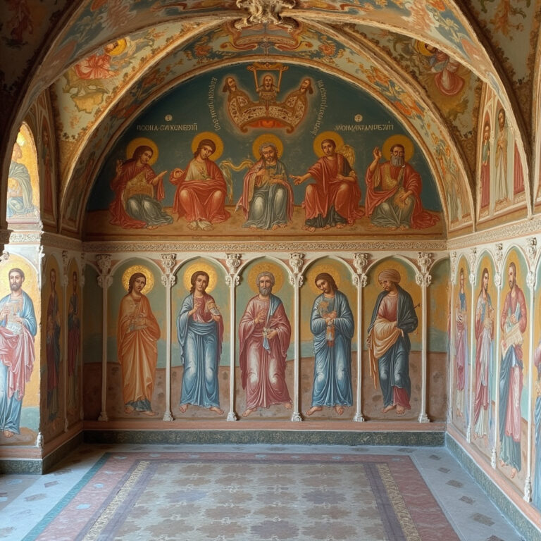 Freski w kościele Agios Andronikos przedstawiające sceny biblijne i świętych