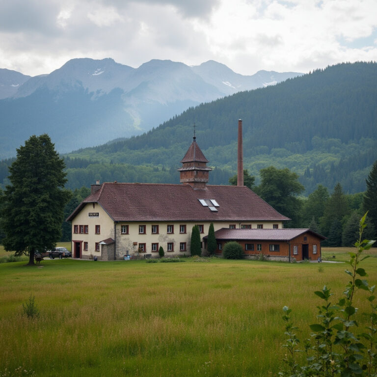 Browar Radegast w Nošovicach otoczony górami Beskidów, miejsce produkcji słynnego piwa