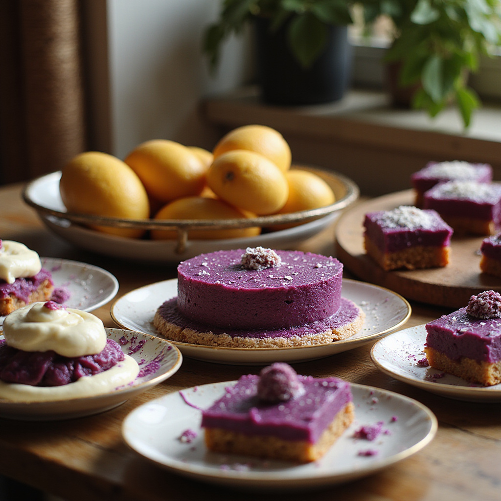 Tradycyjne filipińskie desery z ube na stole, słodkości i kultura