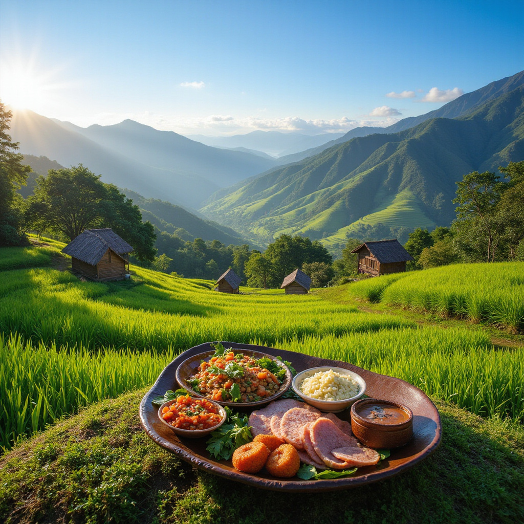 Tradycyjna kuchnia Igorot - górski krajobraz z tarasami ryżowymi
