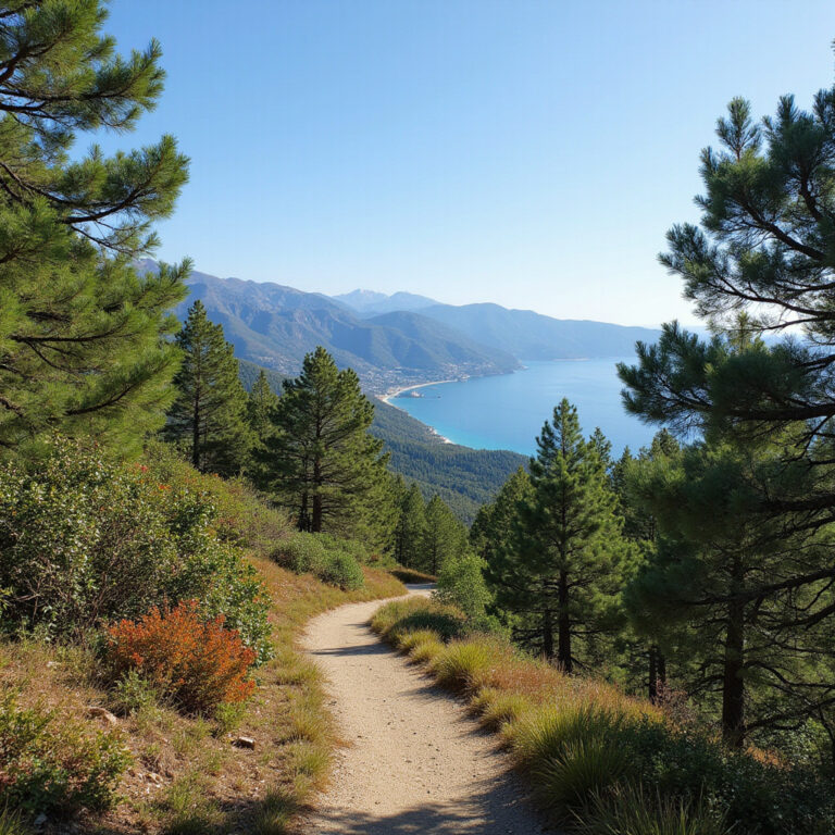 Górski szlak w Marmaris z widokiem na morze i sosnowe lasy