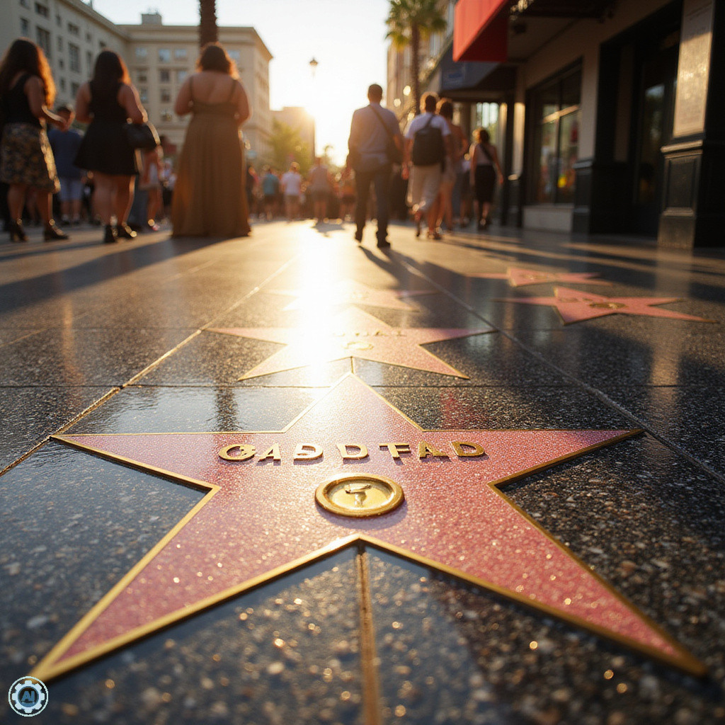 Hollywood Walk of Fame - gwiazdy na chodniku w słoneczny dzień