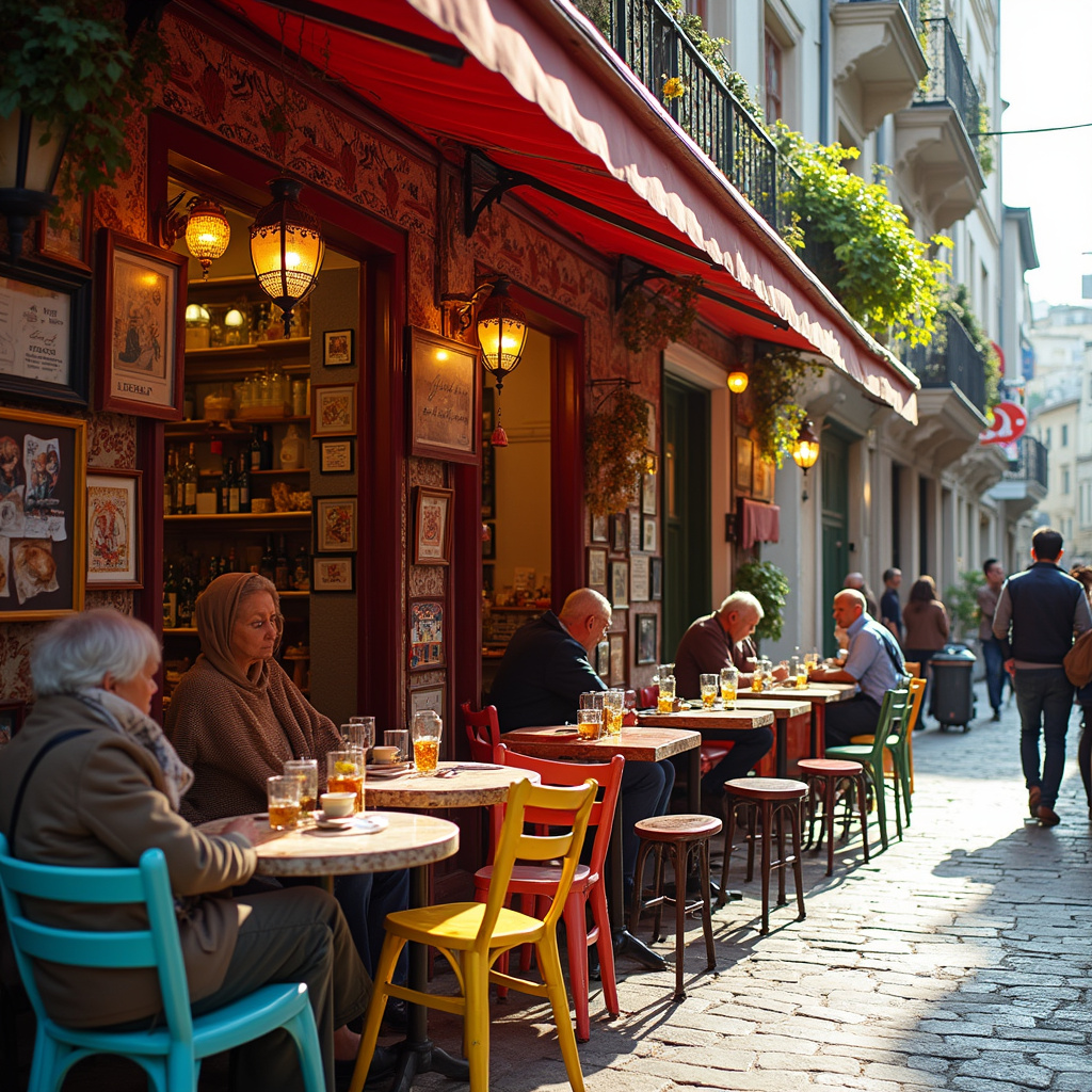 Ulica w Stambule z kawiarnią serwującą tradycyjne tureckie śniadania