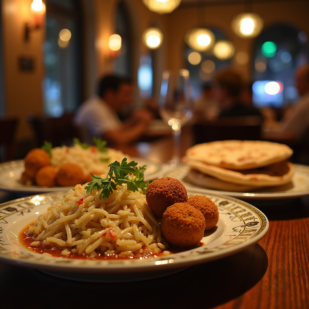 Tradycyjne egipskie dania serwowane w restauracji w Aleksandrii