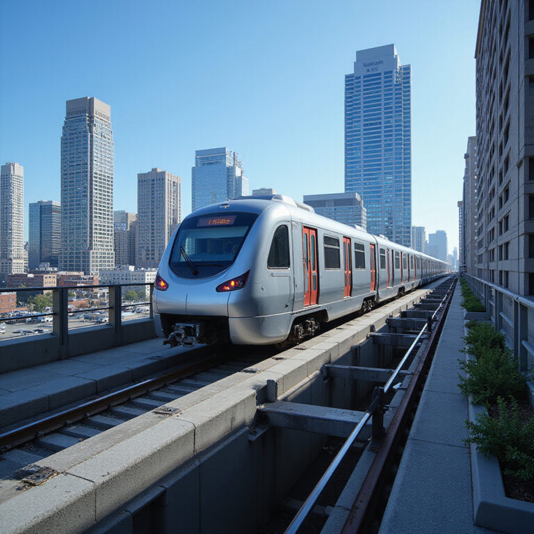 metro w Los Angeles na tle wieżowców, szybki transport miejski