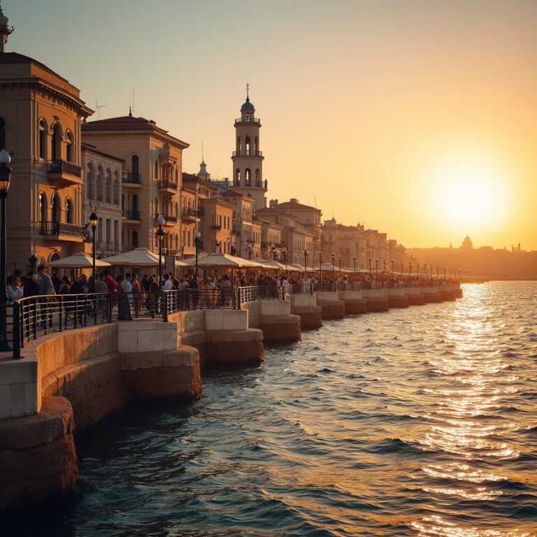 Aleksandria - nadmorska promenada z widokiem na historyczne budynki