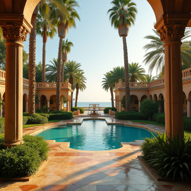 Pałac Montaza w Aleksandrii z widokiem na Morze Śródziemne, rezydencje królewskie w Aleksandrii, egzotyczne ogrody