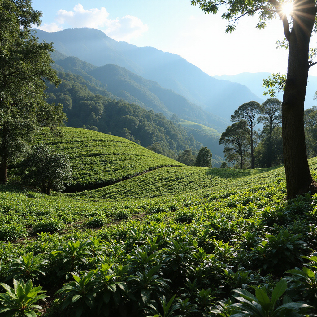 Plantacja kawy w Cordillerze otoczona górami i zielenią
