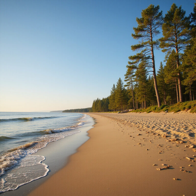 Złocista plaża w Jurmali z certyfikatem Błękitnej Flagi, otoczona sosnowymi lasami