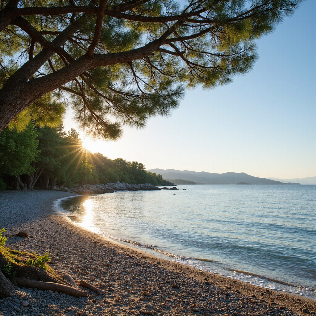 Widok na morze z plaży w Polis Chrysochous z palmami w tle