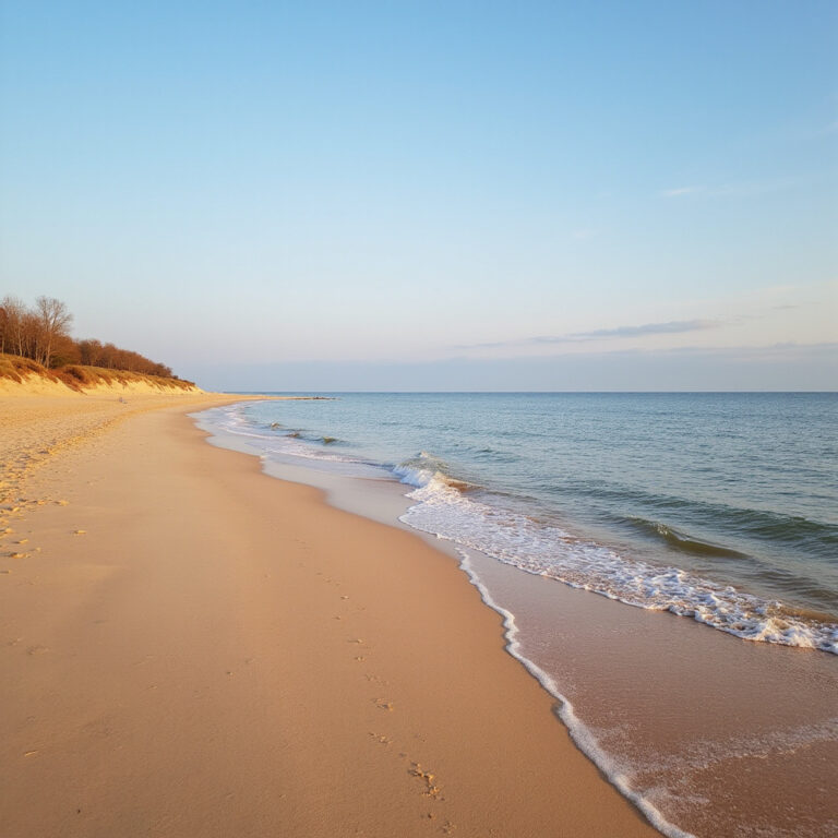 Pusta plaża w Jurmale z widokiem na Bałtyk, idealna na jesienne spacery