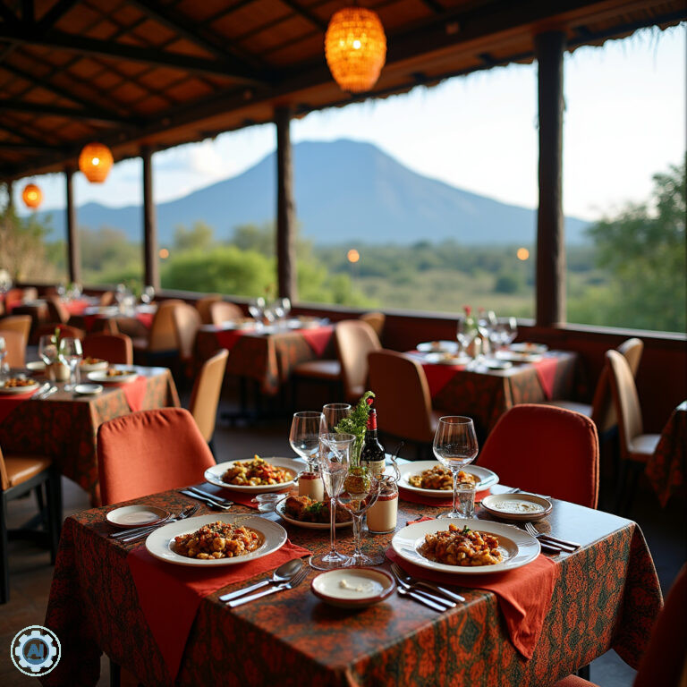 Restauracja z widokiem na Mount Kenya, serwująca tradycyjne dania kenijskie
