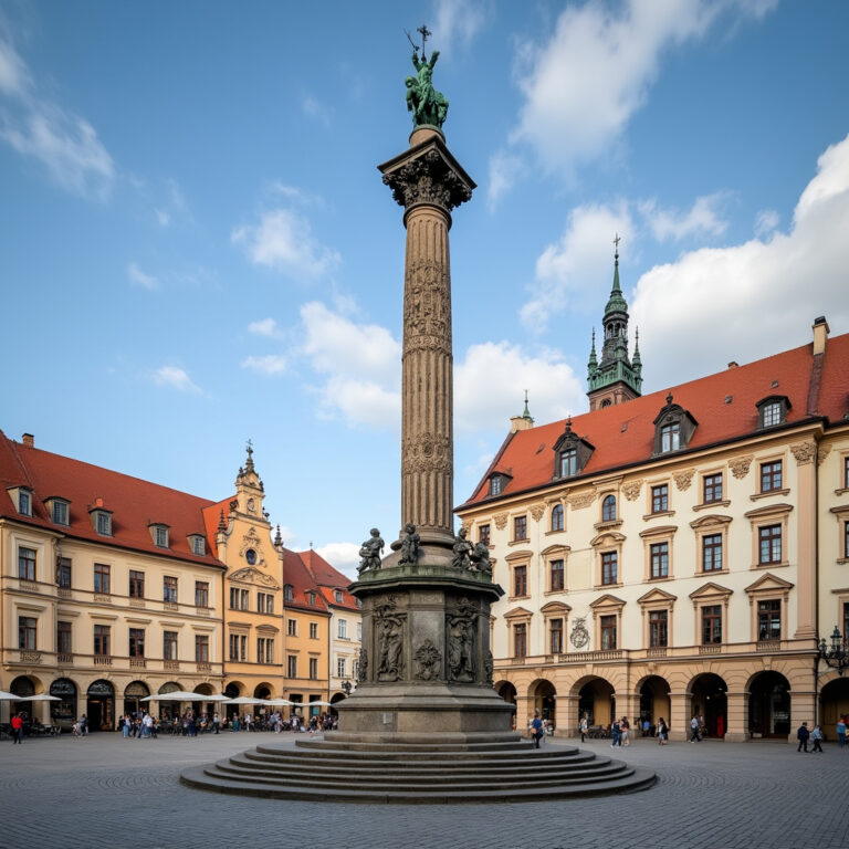 Rynek Górny w Ołomuńcu z Kolumną Trójcy Świętej, zabytki Ołomuńca, architektura barokowa