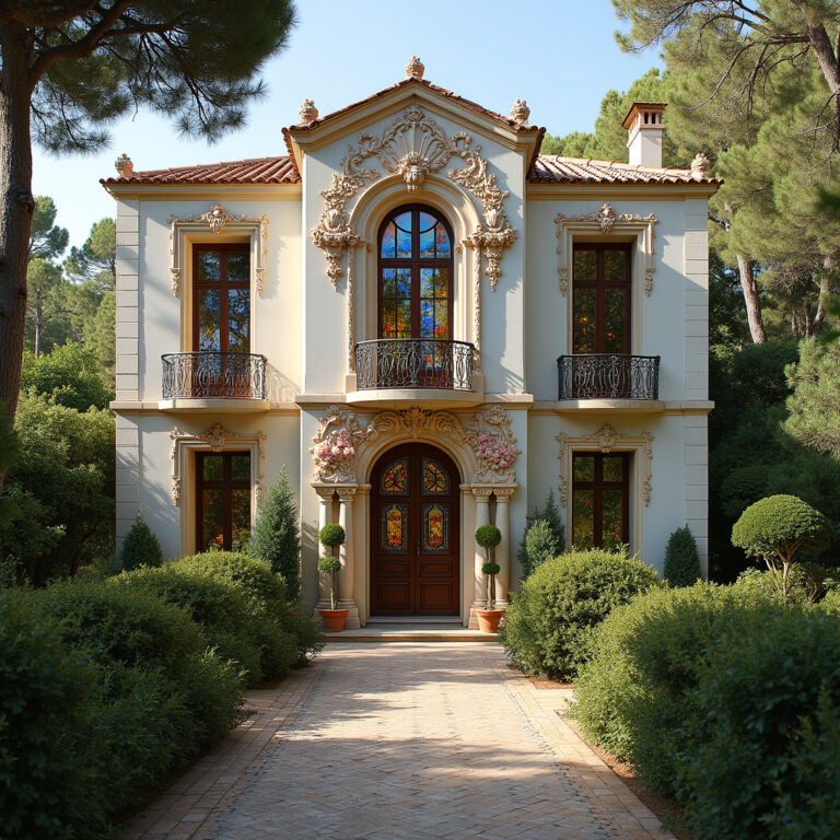 Secesyjna willa w Majori z bogato zdobioną fasadą i witrażami