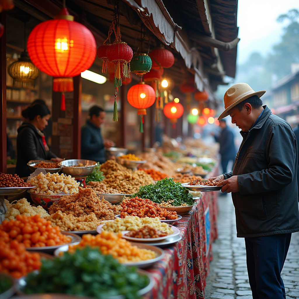 Uliczny straż z jedzeniem w Sapa, lokalne przysmaki i świeże składniki