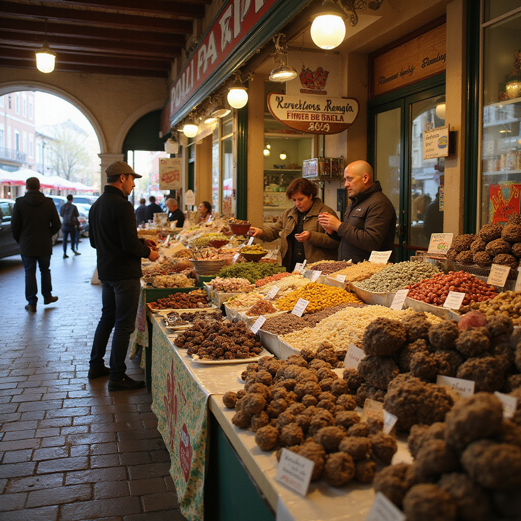 Targ Porta Palazzo w Turynie z lokalnymi produktami i świeżymi truflami