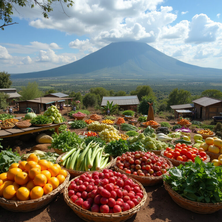 Targ w Nanyuki z widokiem na Mount Kenya, świeże warzywa i owoce Kenii