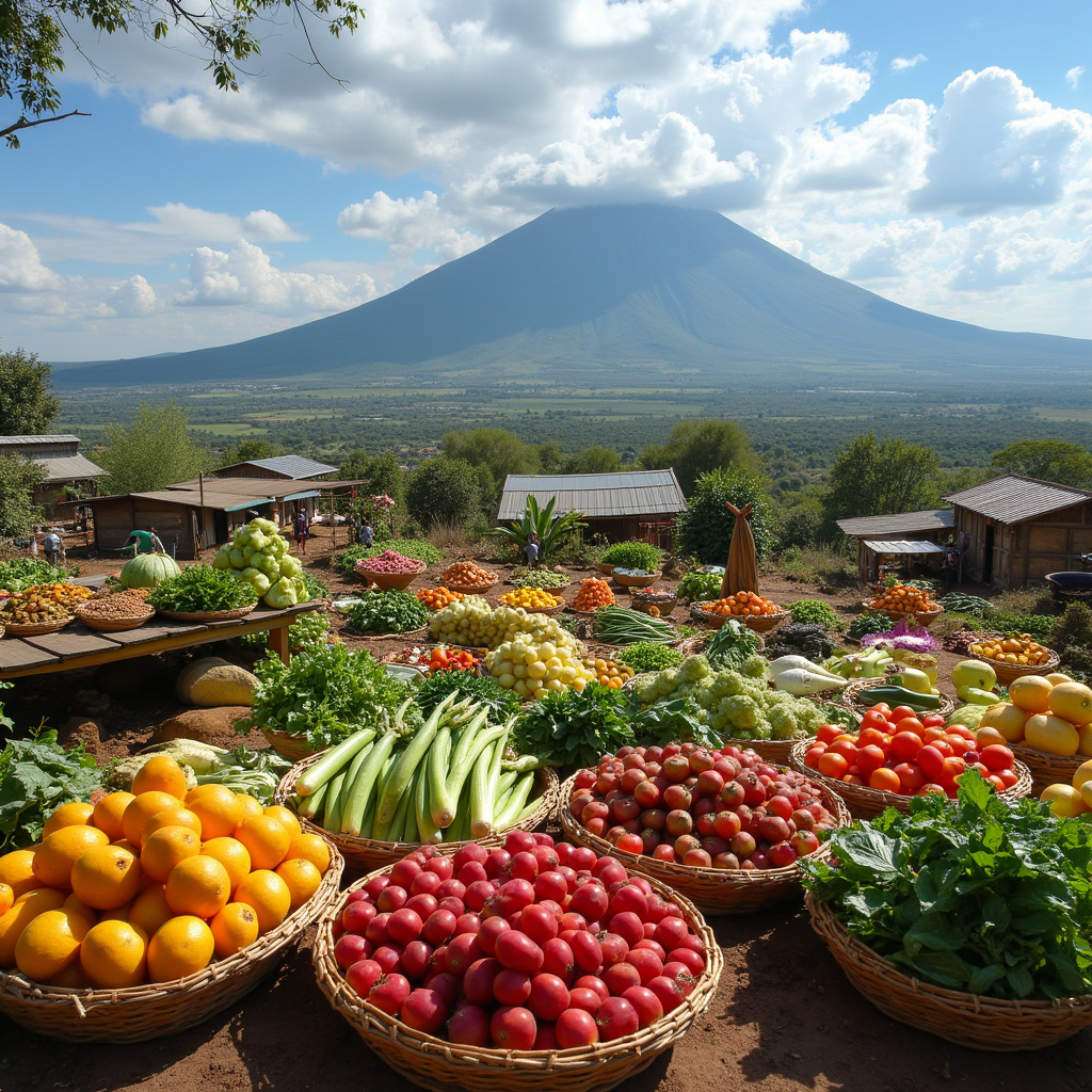 Targ w Nanyuki z widokiem na Mount Kenya, świeże warzywa i owoce Kenii