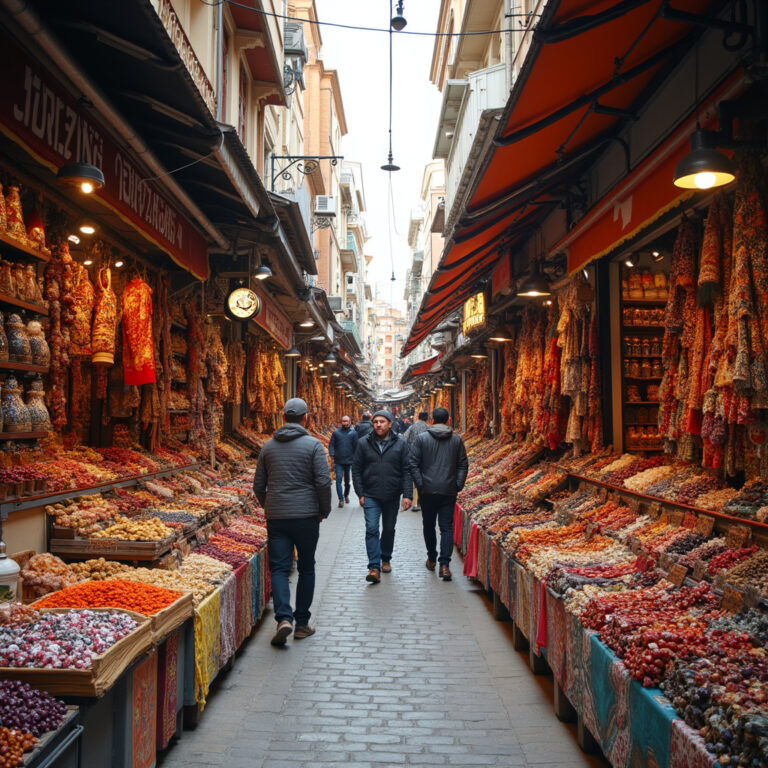 Targowisko w Ankarze z kolorowymi straganami i lokalnymi produktami