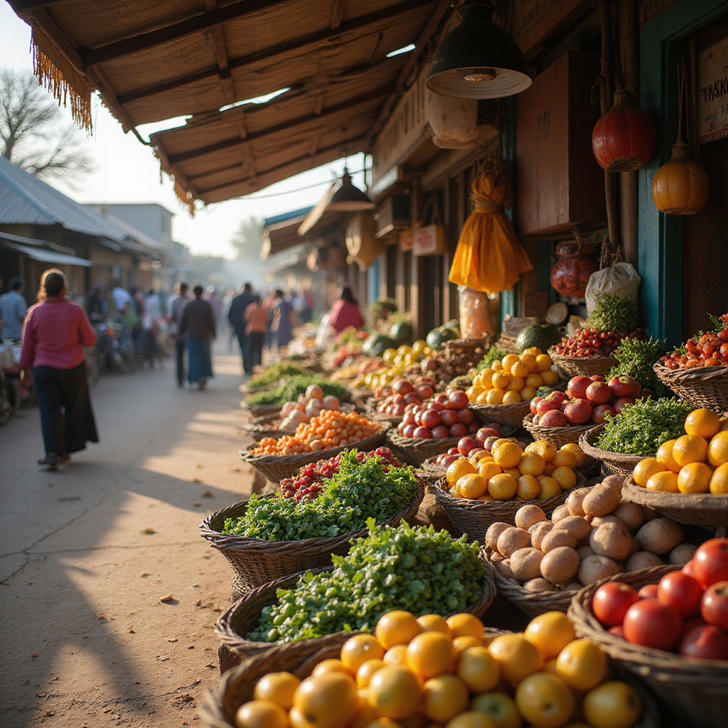 Uliczne stragany z lokalnym jedzeniem w Nanyuki, świeże owoce i warzywa