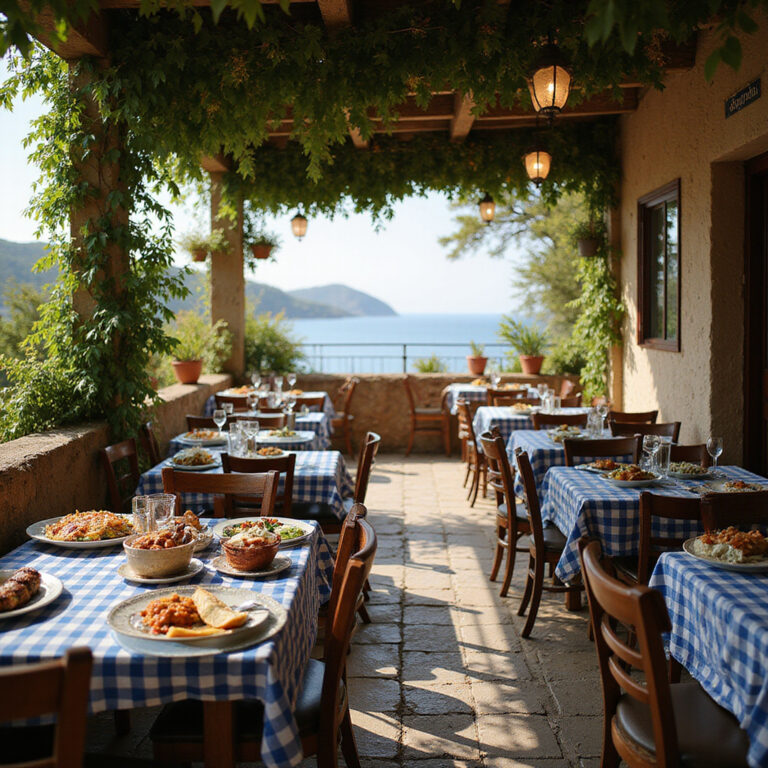 Tradycyjna grecka tawerna w Pireusie z daniami kuchni greckiej