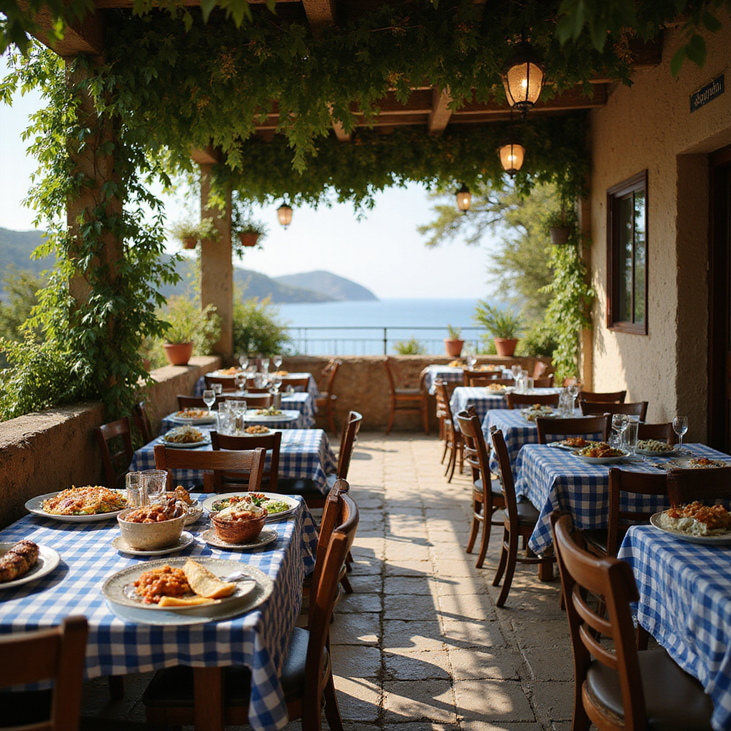 Tradycyjna grecka tawerna w Pireusie z daniami kuchni greckiej