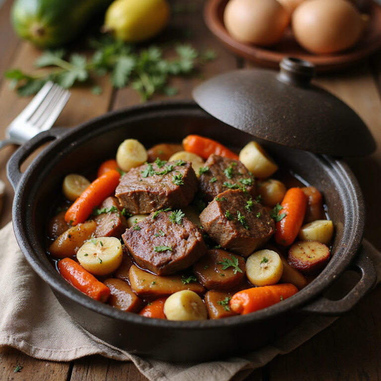 Tradycyjna Peka chorwacka z jagnięciną i warzywami, gotowana pod żeliwnym dzwonem