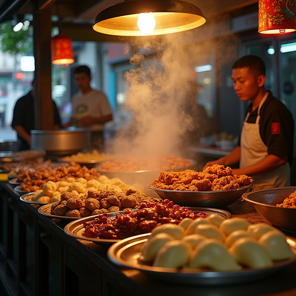 Tradycyjne chińsko-filipińskie dania na ulicznym straganie w Binondo