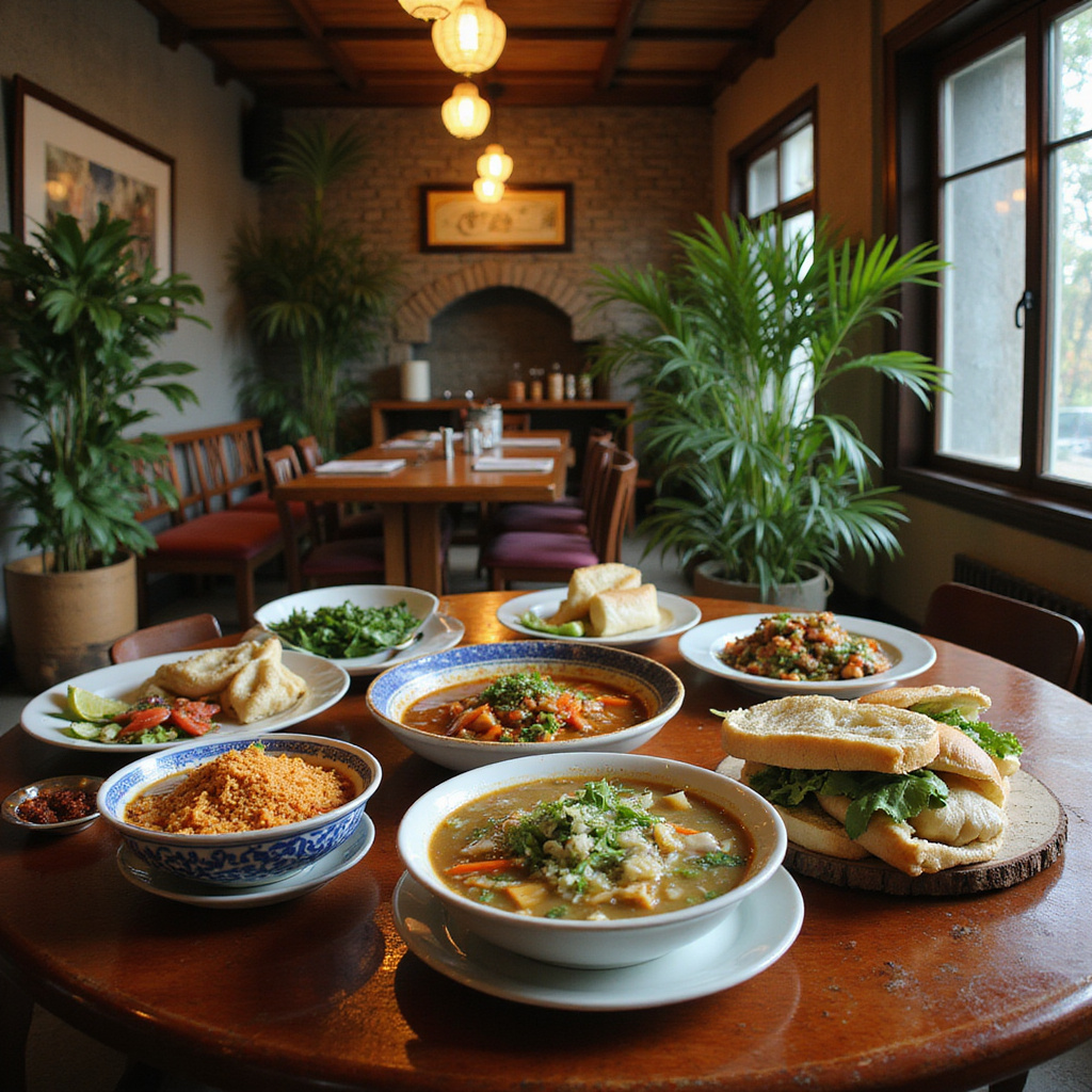 Tradycyjne wietnamskie dania serwowane w restauracji w Sapa