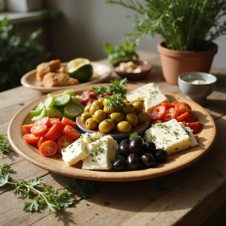 Tradycyjne greckie mezedes na stole z oliwkami i serem feta
