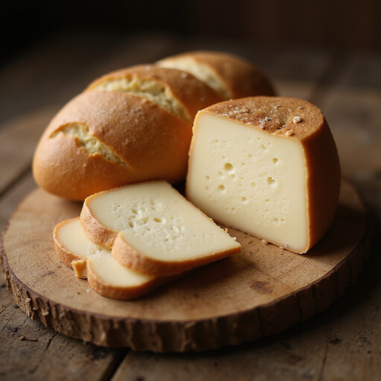 Tradycyjne Olomoucké tvarůžky na drewnianej desce z chlebem