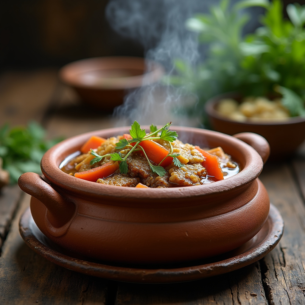 Tradycyjne pinikpikan danie z Cordillery serwowane w glinianym garnku