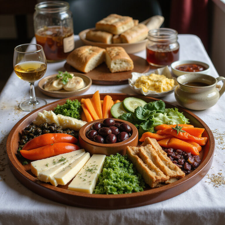 Stół z tureckim śniadaniem Serpme Kahvaltı, pełen świeżych warzyw i serów