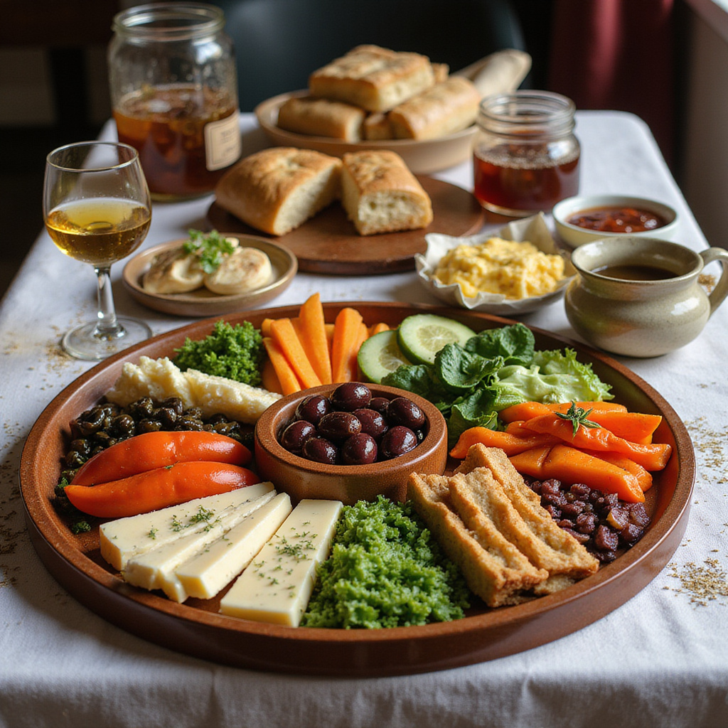Stół z tureckim śniadaniem Serpme Kahvaltı, pełen świeżych warzyw i serów