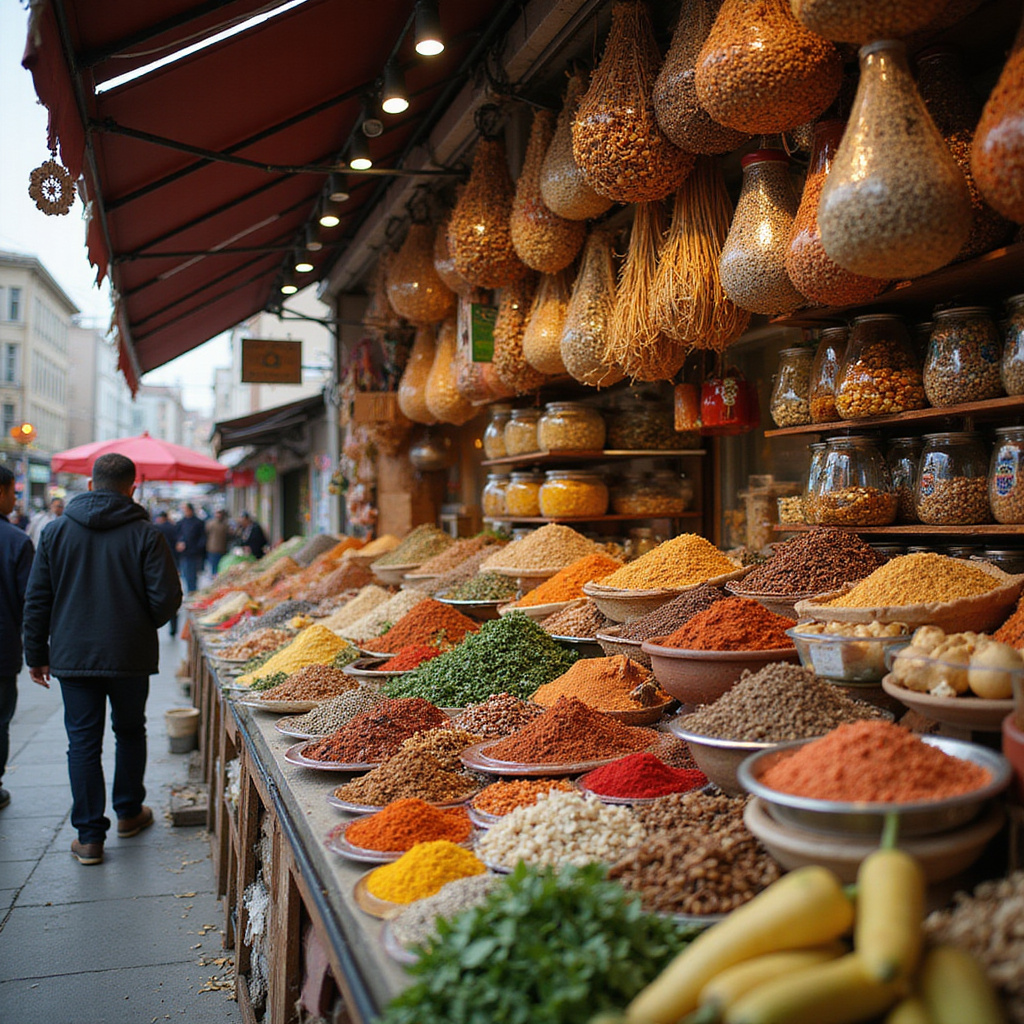 Tradycyjny turecki rynek spożywczy w Ankarze z lokalnymi produktami