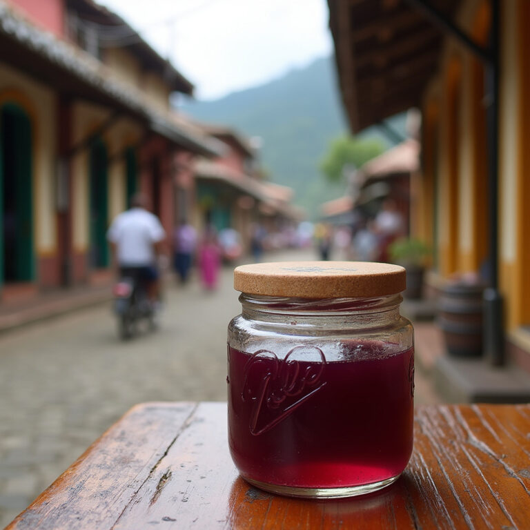 Ube jam Baguio w słoiku na tle ulicy w okolicach Good Shepherd Convent