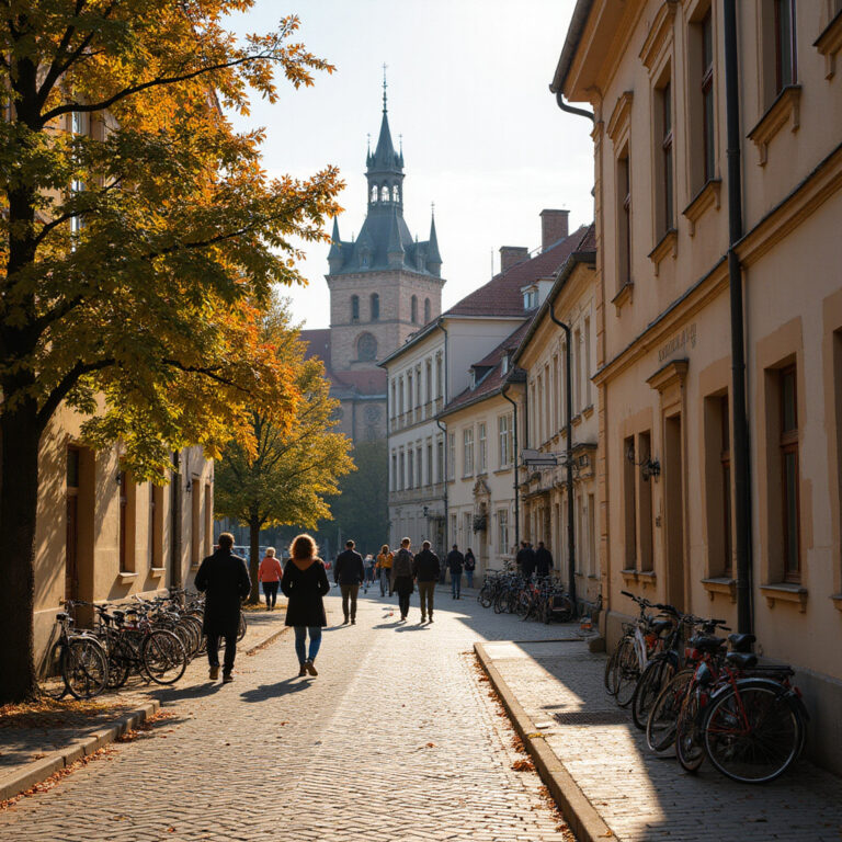 Ulica w Ołomuńcu prowadząca do Uniwersytetu Palackiego, zabytkowe budynki i studenci