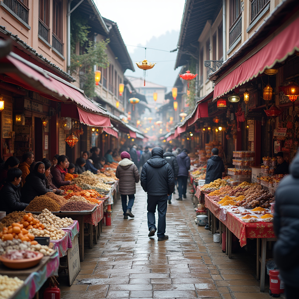 Ulica w Sapa wypełniona straganami z jedzeniem podczas festiwalu
