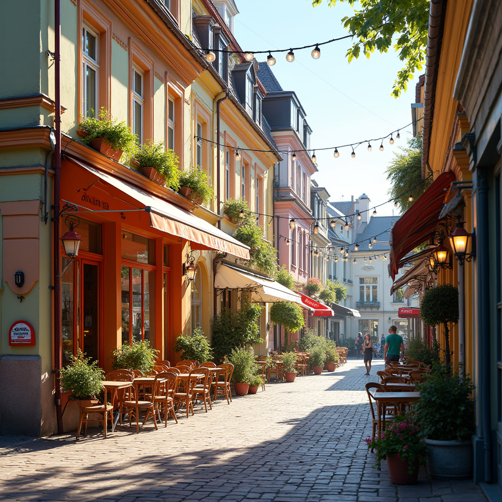 Ulica Jomas iela w Jurmali z kolorowymi sklepami i kawiarniami