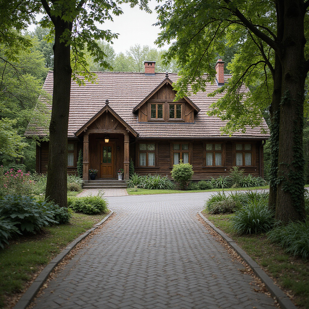 Ulica w Jurmali prowadząca do muzeum, drewniana architektura w tle