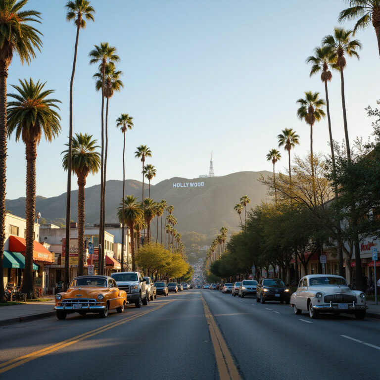 Ulica w Los Angeles z widokiem na Hollywood Hills