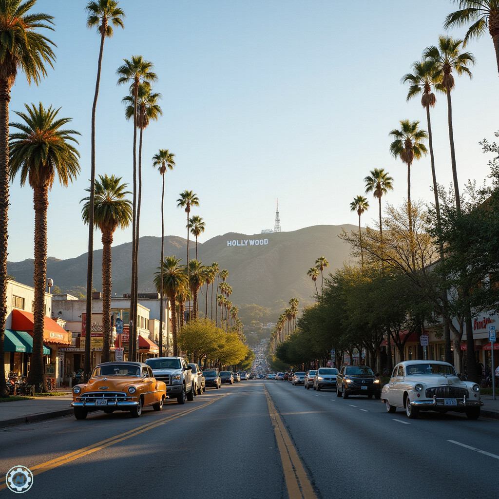 Ulica w Los Angeles z widokiem na Hollywood Hills