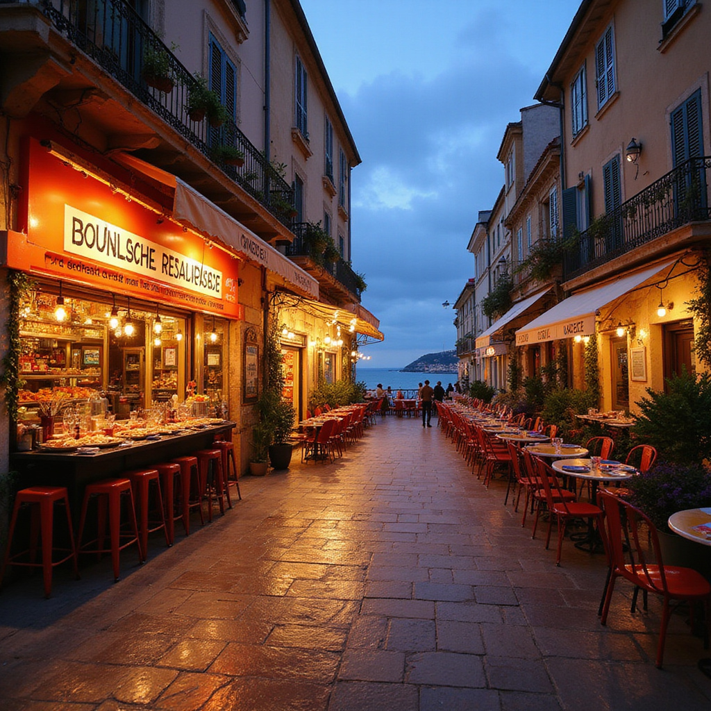 Ulica w Marsylii z restauracjami serwującymi bouillabaisse