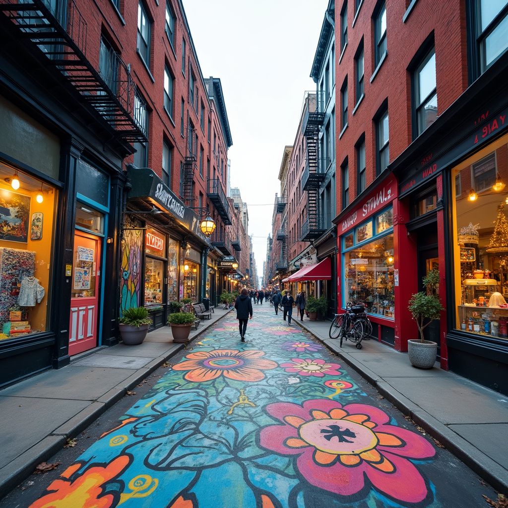 Ulica w Nowym Jorku z muralami, praca w branży kreatywnej, tętniące życiem miasto