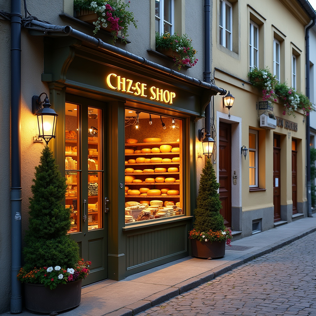 Ulica w Ołomuńcu z lokalnym sklepem z serami