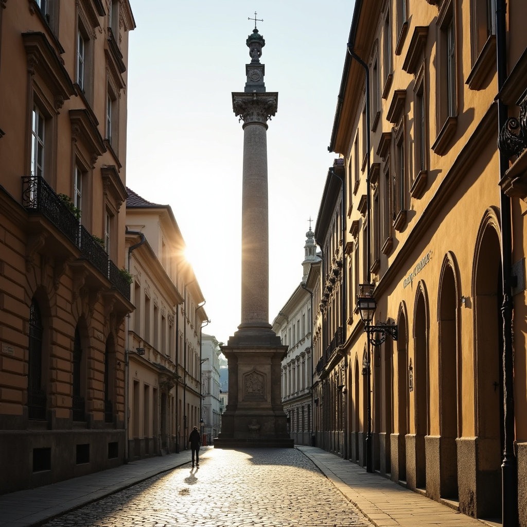 Ulica w Olomuncu z widokiem na Kolumnę Trójcy Świętej i barokowe kamienice